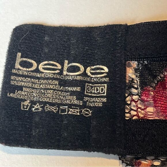 Beautiful Bebe Bra Push Up 34DD Black with pink multi color design and lace - Picture 4 of 7